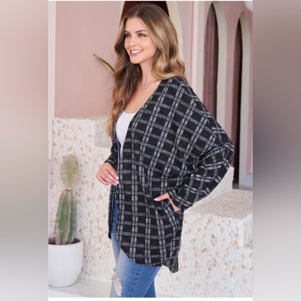 Plaid cardigan with pockets - Picture 4 of 5